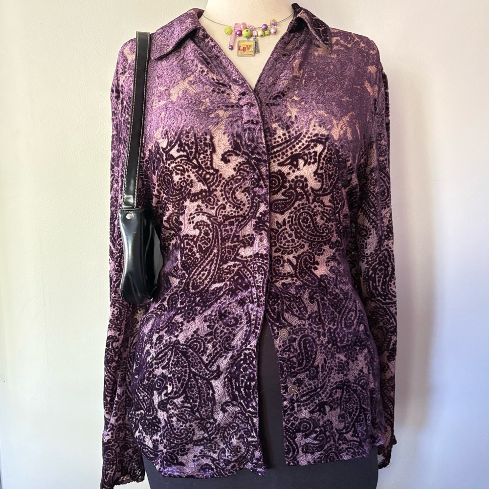 Purple Paisley Burnout Velvet Blouse